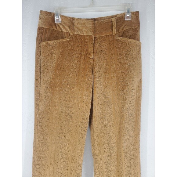 Tan Velvet Velour Floral Etched Straight Leg Pants Supply & Demand Size 4 - Picture 2 of 10